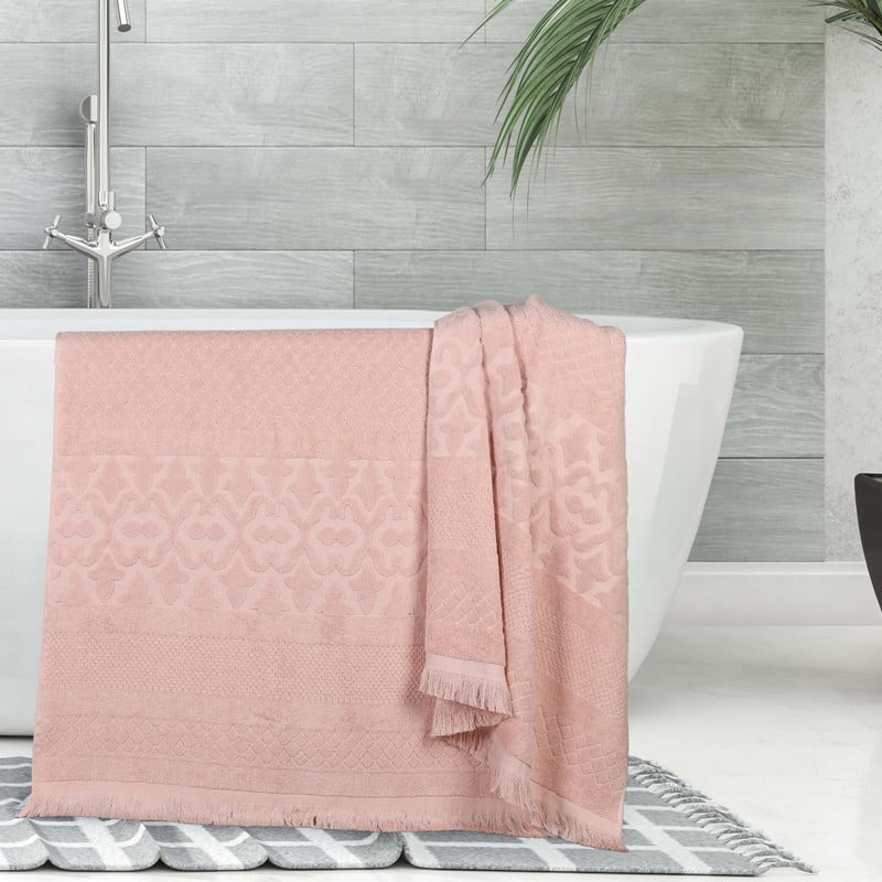 Superior Rolla Geometric Cotton 2 Piece Bath Sheet Set, Quick-Dry Ultra Soft Towels, Pink