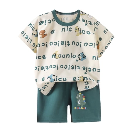Faraee 2Pcs Summer Outfit Toddler Baby Boy Cute Clothes Short Sleeve T-Shirt Tops Elastic Waist Shorts Clothing Set (3-6M Dark Green)