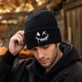 thumbnail image 6 of IYYVV Unisex Halloween Beanie Hat Pumpkin Ghost Skull Knit Cap | Funny Prints, Knit for Fall Winter Black, 6 of 8