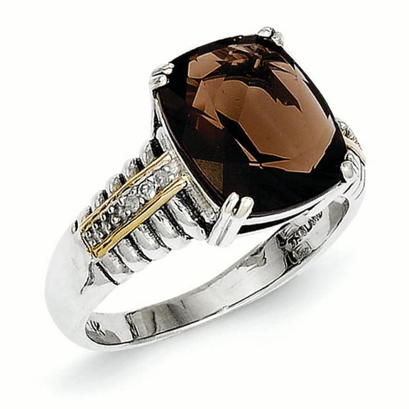 Shey Couture  Sterling Silver with 14K Accent Antiqued Cushion Smoky Quartz and Diamond Ring
