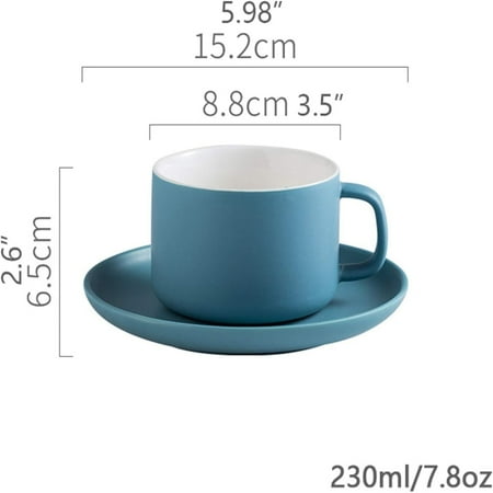 

YIRENWL Stylish and Elegant Matte Porcelain Espresso Cup and Saucer Set - Beautiful 7.8 Ounce Cappuccino Cup for Specialty Coffee Drinks like Latte Cafe Mocha and Tea - Practical and Fu