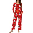 thumbnail image 4 of Lorytime Womens Christmas Pajamas Sets Snowman Long Sleeved Crew Neck Tunic Tops Elastic Waist Pants Holiday Sleepwear, 4 of 6