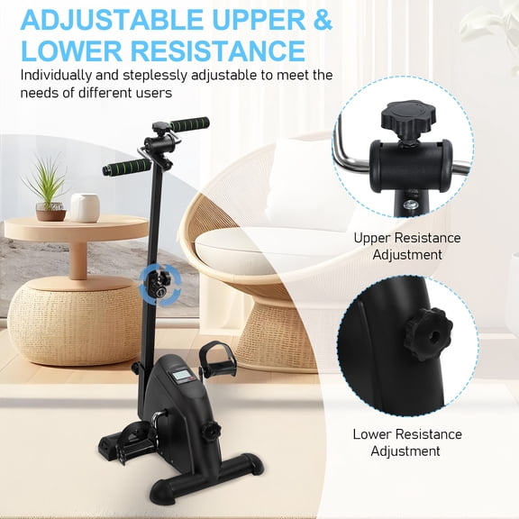 Elderly Exercise Bike, Hand Arm Leg Knee Peddler, Upper Lower Limb Rehabilitation Machine, Adjustable Fitness Equipment for Seniors, Home Pedal Exercise Bike with Gloves Handle-Black