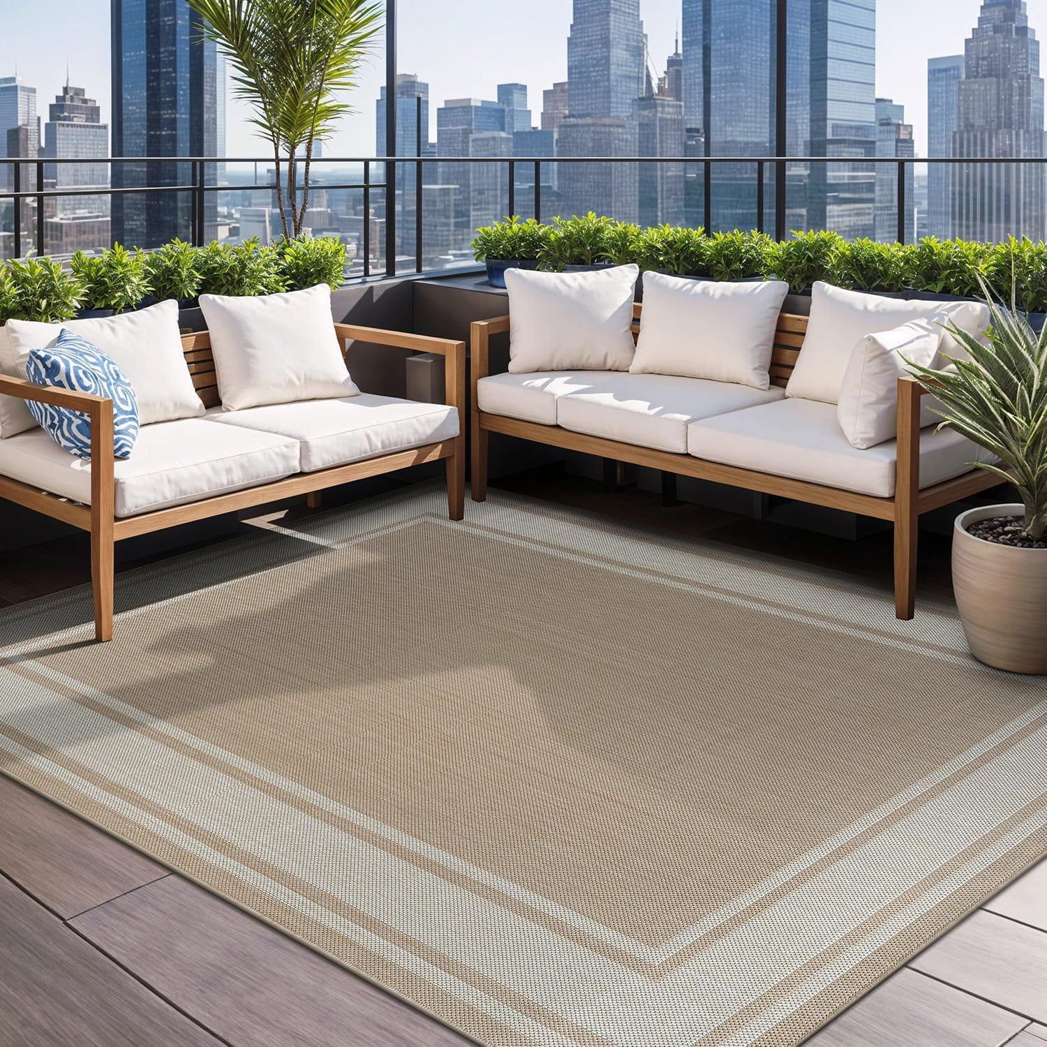 Beverly Rug Floral Bordered Washable Outdoor Indoor Area Rugs 8x10 Beige
