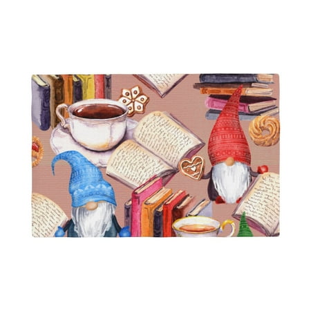 

Placemats Set of 4 Gnomes Books Tea Cups Place mats for Dining Table Indoor/Outdoor Cute Heat Resistant Washable Table Mats(18 x 12 )