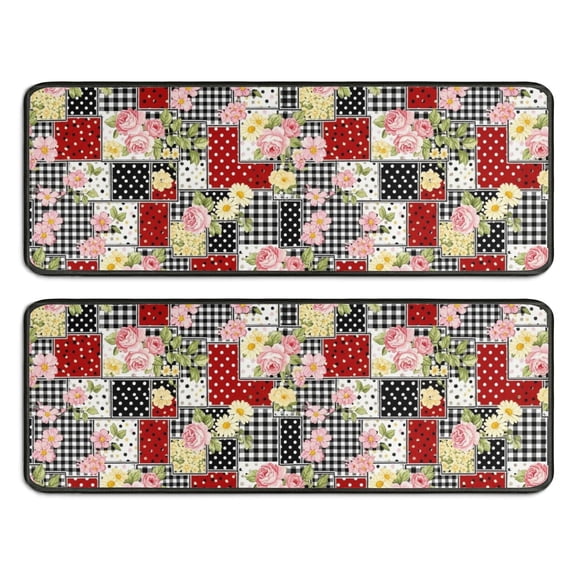 Kitchen Rugs Sets Of 2,Pioneer Flower Floral Print Pattern Anti Fatigue Kitchen Mat Rugs Non Slip Washable,Decorative Kitchen Floor Mats for Kitchen,Sink,Laundry,17X47 Inch