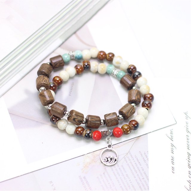 Accesorios envueltos doble estilo étnico pulsera de cerámica pulsera de cuentas mujer alto sentido
