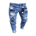 thumbnail image 4 of Fashion Men‘s Ripped Skinny Jeans Destroyed Frayed Slim Fit Denim Pants Zipper Blue M, 4 of 5