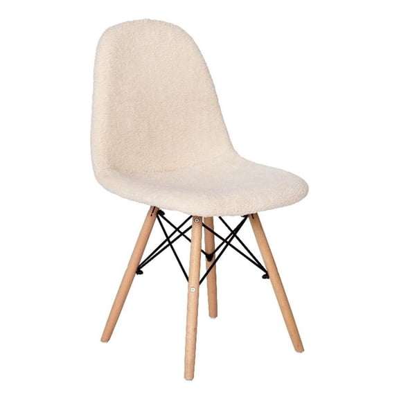 Pemberly Row Armless Faux Shearling Accent Chair with Wood Legs in Off White
