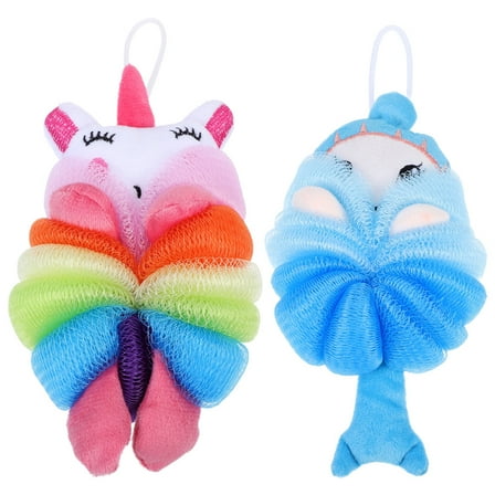 2 Pcs Lovely Scrubbers for Kids Wash Clothes Baby Bath Cleaner Brush Sponge Shower Pouf Cartoon Ball Children's Toddler
