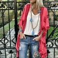 thumbnail image 2 of Women Summer Tops Women Fashion Boho Printed Sunscreen Half Sleeve Loose Sheer Chiffon Cardigan Womens Oversized Top Womens Short Sleeve Long Shirt Satin Button up Loose Shirt V Neck T Fall Red L, 2 of 2