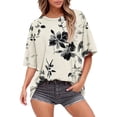 thumbnail image 2 of V-Neck Women's Short Sleeve T-shirt Summer Tops For Women Short Sleeve Crewneck Oversized T Shirts Trendy Solid/Flower Printed Beach Vacation Clothes,White Women's Short sleeve T-shirt XXXL, 2 of 6