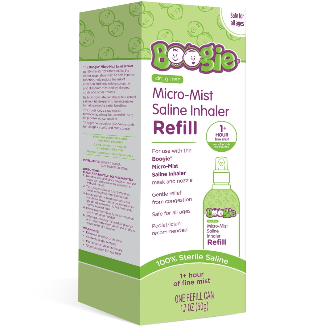(3 pack) Boogie Sterile and Drug-Free Micro-Mist Saline Inhaler Spray Refill for Kids, 1.7 oz