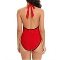 thumbnail image 7 of WREESH Womens One Piece Swimsuit Solid Color Swim Suits New Fashion Splicing Swimsuit Casual Bikini Swimsuit Sleeveless Bathing Suits Red, 7 of 7