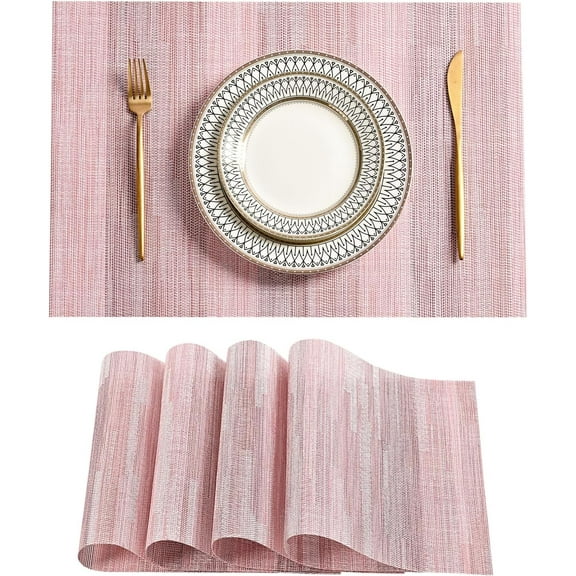 Placemats Set of 4 - Heat Resistant Non-Slip Place mats for Dining Table, Washable Durable PVC Vinyl Woven Table Mats 18X12in