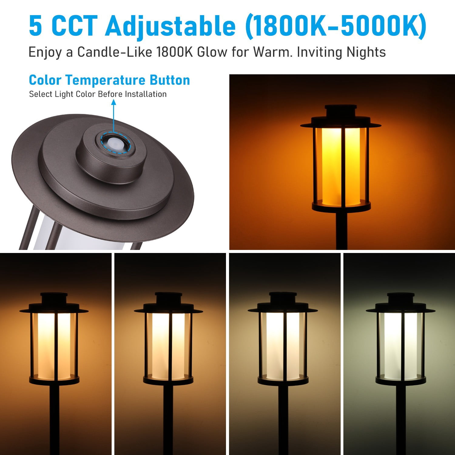 6 Pack 5CCT Low Voltage 5W LED Path Lights, Outdoor Landscape Pathway Lights, 1800K/2700K/3000K/4000K/5000K Selectable, 12-24V AC/DC, Oil Rubbed Bronze