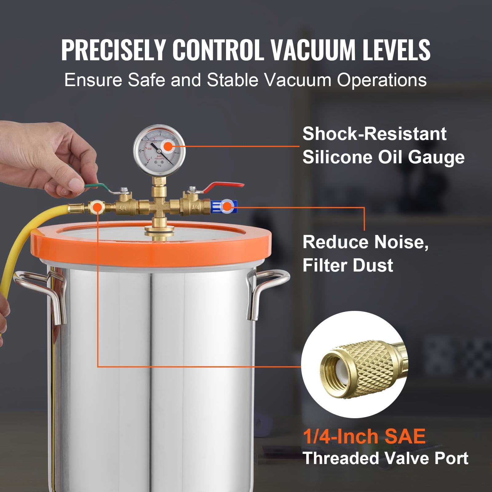 KFFKFF Vacuum Chamber Tempered Glass Lid Vacuum 5 Gal Degassing Chamber Silicone
