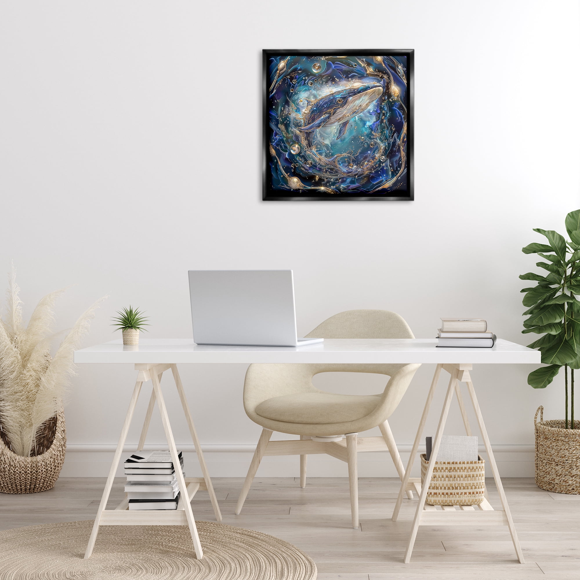 Stupell Industries Echoes Of Abyss Whale Animals & Insects Painting Black Floater Framed Canvas Art Print Wall Art, 25 x 25