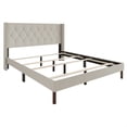 thumbnail image 4 of Castle Place Nailhead Trim Tufted Linen Upholstered Wingback Full Bed, Warm Grey, 4 of 11