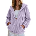 thumbnail image 4 of Smupbvky Womens Fleece Hoodie Full Zip Fuzzy Sherpa Jacket Long Sleeve Oversized Warm Coat with Pockets (S, Purple), 4 of 9