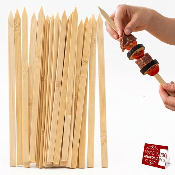 Hakan 9.8" Bamboo BBQ Skewers 200 Pcs, Flat Kabob Sticks Meat Veg Fruit Appetizer Picks, 25cm x 1cm