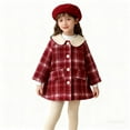 thumbnail image 4 of NAISIBABY Girls Woolen Coat (1-10T), Thermal Quilted Lined Plaid Collar Buttons Winetr Mid Length Dressy Peacoat Red 10T, 4 of 9