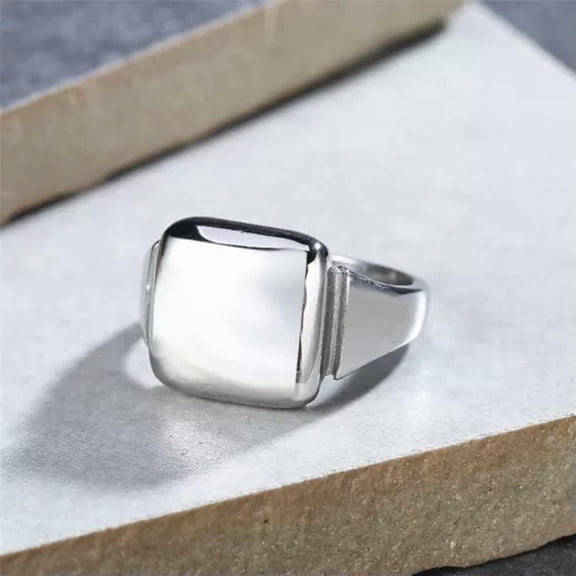 QQTDFG Men Women Stainless Steel Square Signet Ring Pinky Thumb Gift for Dad Father Him-9-Silver