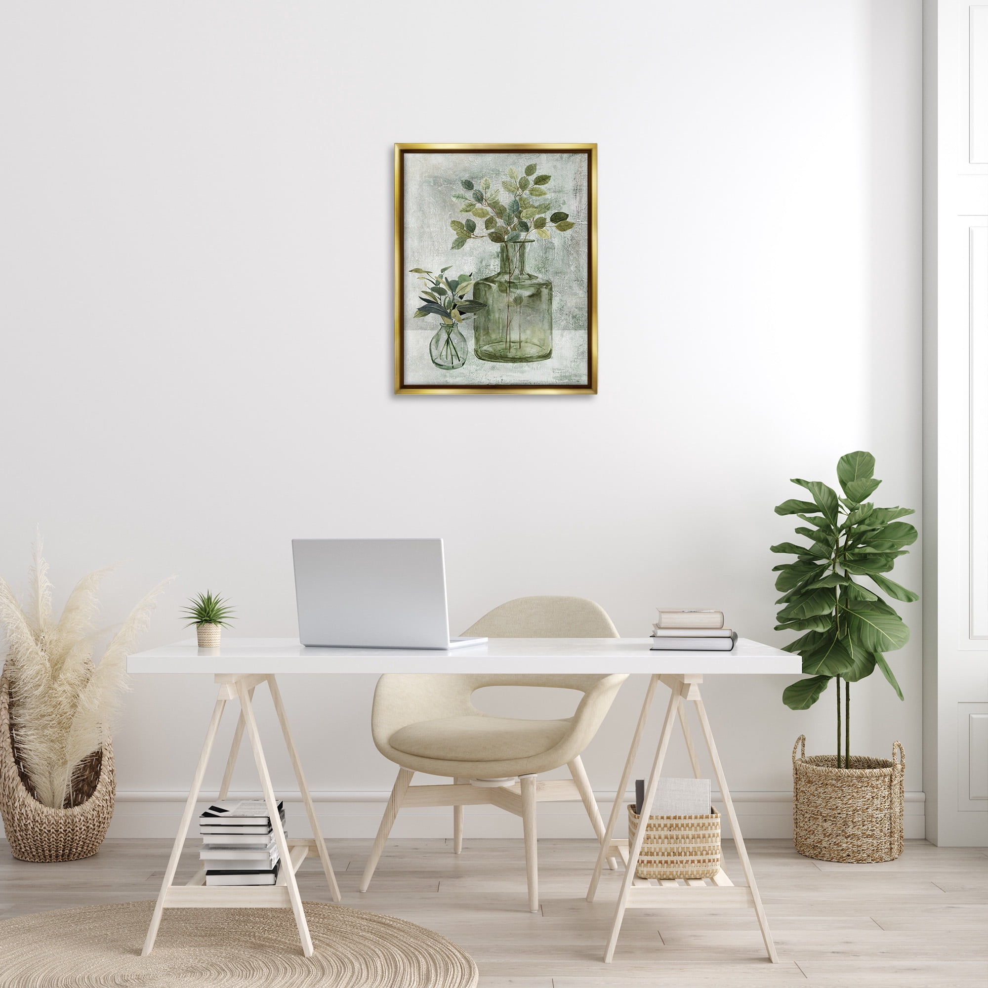 Stupell Industries Herbal Plants with Green Leaves Botanical & Floral Painting Gold Floater Framed Canvas Art Print Wall Art, 25 x 31