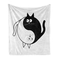 thumbnail image 1 of Ying Yang Soft Flannel Fleece Throw Blanket, Cats Cuddle Hugging Unity Ying Yang Sign Cartoon Animals Feng Shui, Cozy Plush for Indoor and Outdoor Use, 60" x 80", Black White, by Ambesonne, 1 of 6