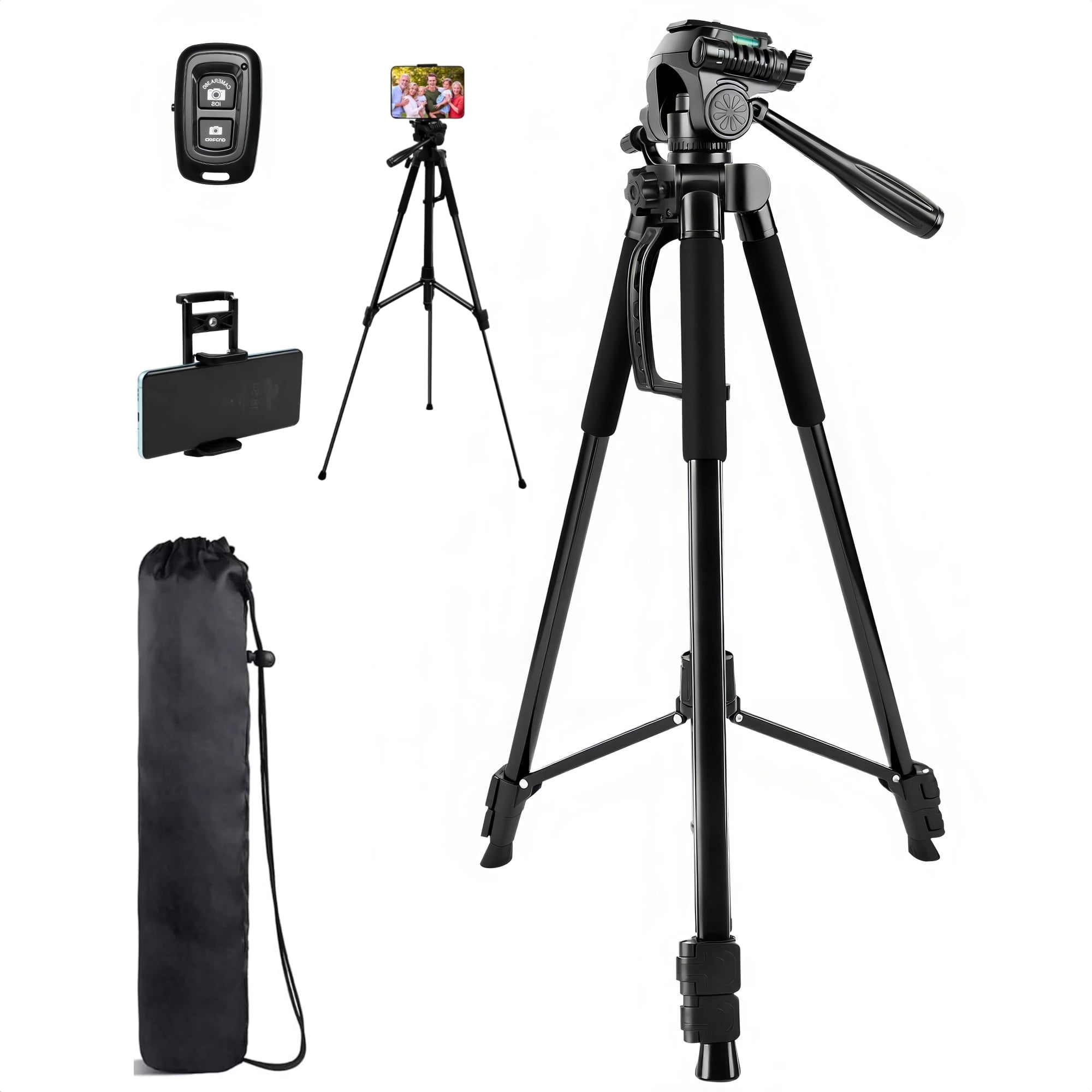 64" Camera Tripod, Tripod for Camera and Phone, Professional Tripod Stand for Canon Nikon with Wireless Remote, Carry Bag and Phone Holder, Compatible with DSLR, Phone, Tablet, Spotting Camera