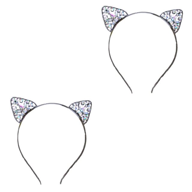 Diadema de aro Jumpingount con orejas de gato de cristal para mujer y niña aleación negro 2Conjunto