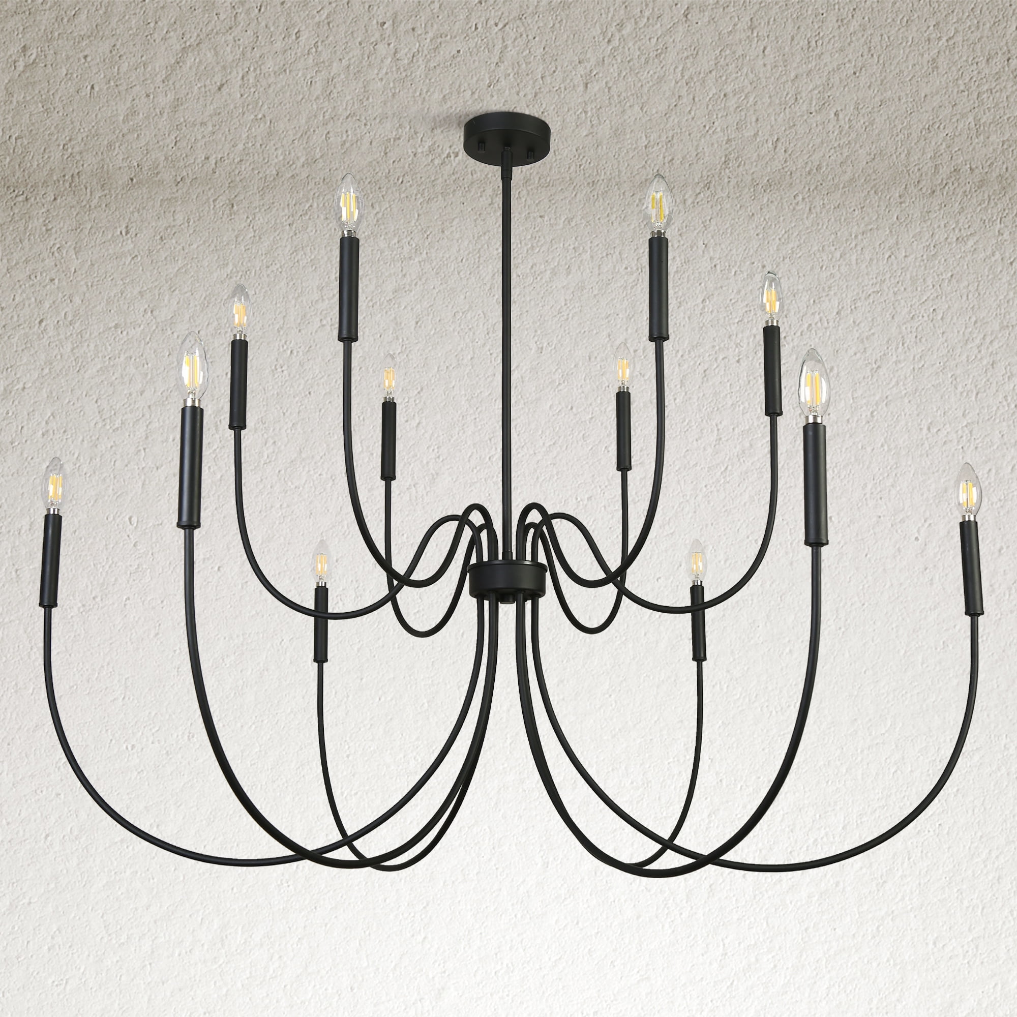 LNC Dolohovstrout 47.2'' 12 -Light Matte Black Bare bulb Metal Chandelier