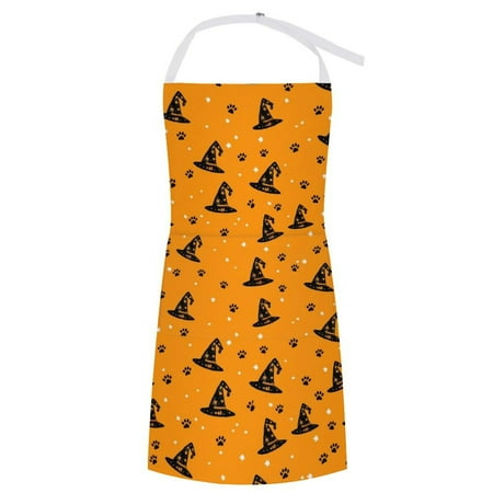 

ZZZHY Mini Witch Hats Spooky Paw Prints-997 Apron with Pockets Adjustable Aprons for Men/Women Waterproof Chef Aprons for Gardening Cooking BBQ Baking Halloween Thanksgiving Christmas