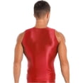 thumbnail image 3 of ZDHoor Mens Glossy Smooth Tank Top Stretchy Sleeveless Gym Workout Vest Tops Red L, 3 of 7