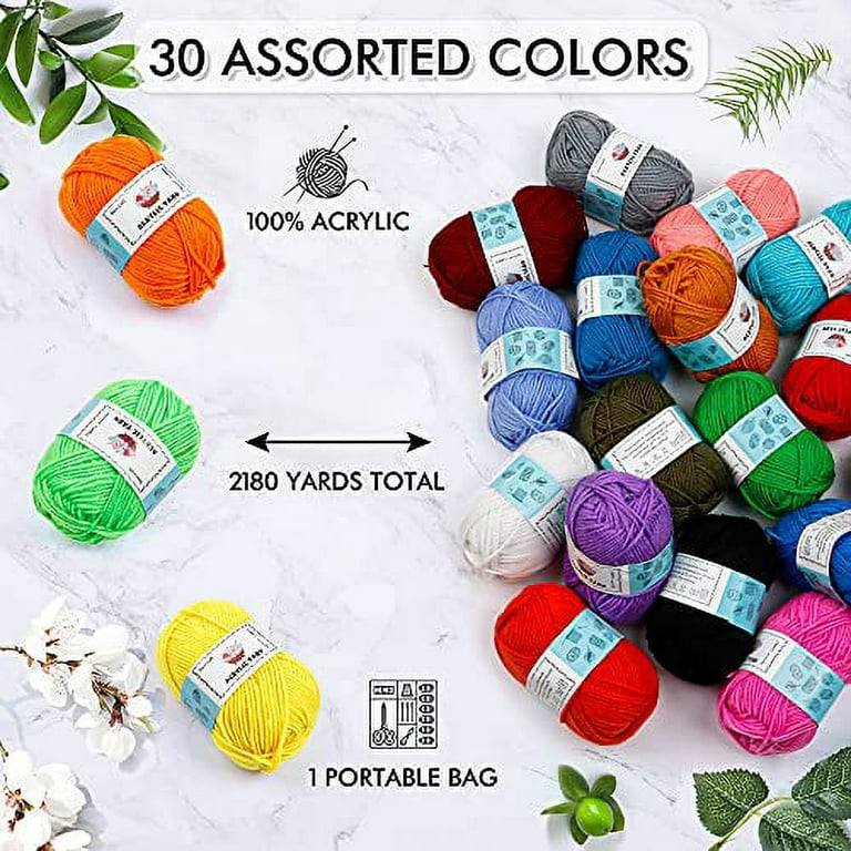 Inscraft 20 Large Acrylic Yarn Skeins-105 Pcs Crochet Kit with Hooks Yarn Set Premium Bundle Includes 2000 Yards Yarn Balls Needles Accessories Ideal
