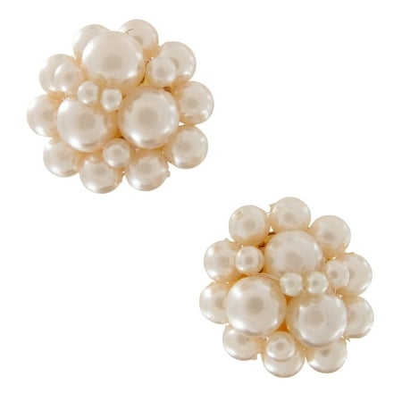 Classic Cream Faux Pearl Beaded Cluster Clip On Earrings Ladies Adult Female Women