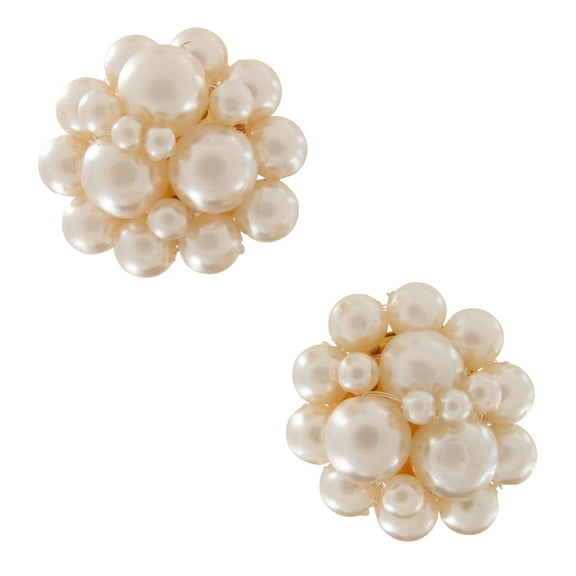 Classic Cream Faux Pearl Beaded Cluster Clip On Earrings Ladies Adult Female Women