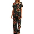 thumbnail image 1 of ZAXARRA Ensemble de Pyjama 2 Pcs pour Femmes Manches Courtes Col Rond Hauts Bande Élastique Pantalons Longs Ensembles de Nuit, 1 of 4