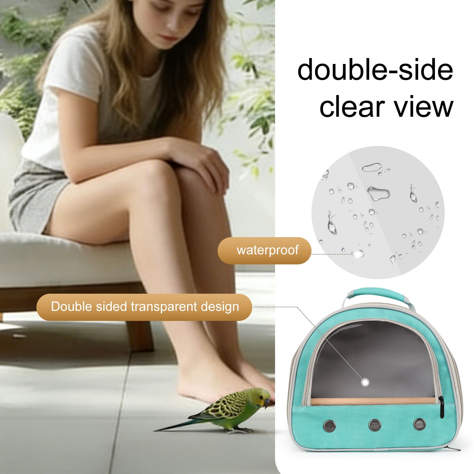 Bird Travel Carrier Cage for Small Parrot Budgies Cockatiel Parakeet Conure Green Cheek, Clear Front Window with Horizontal Standing Perch, Collapsible Lightweight