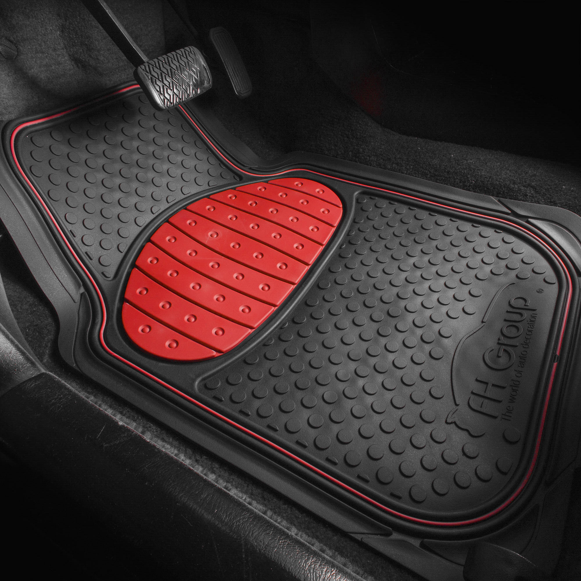 FH Group Universal Rubber Floor Mats, Red, 3-Piece photo 2