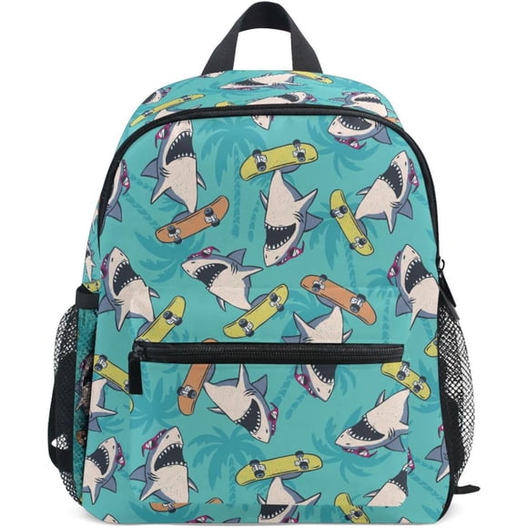 12inch Backpack Shark Skateboarding Casual Preschool School Bag Travel Bookbag Shark Skateboarding Rucksack Backpacks