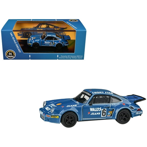 1975 Porsche 911 Carrera RSR 3.0 #6 "Kremer Racing - Wallys Jeans" Blue 1/64 Diecast Model Car by Paragon