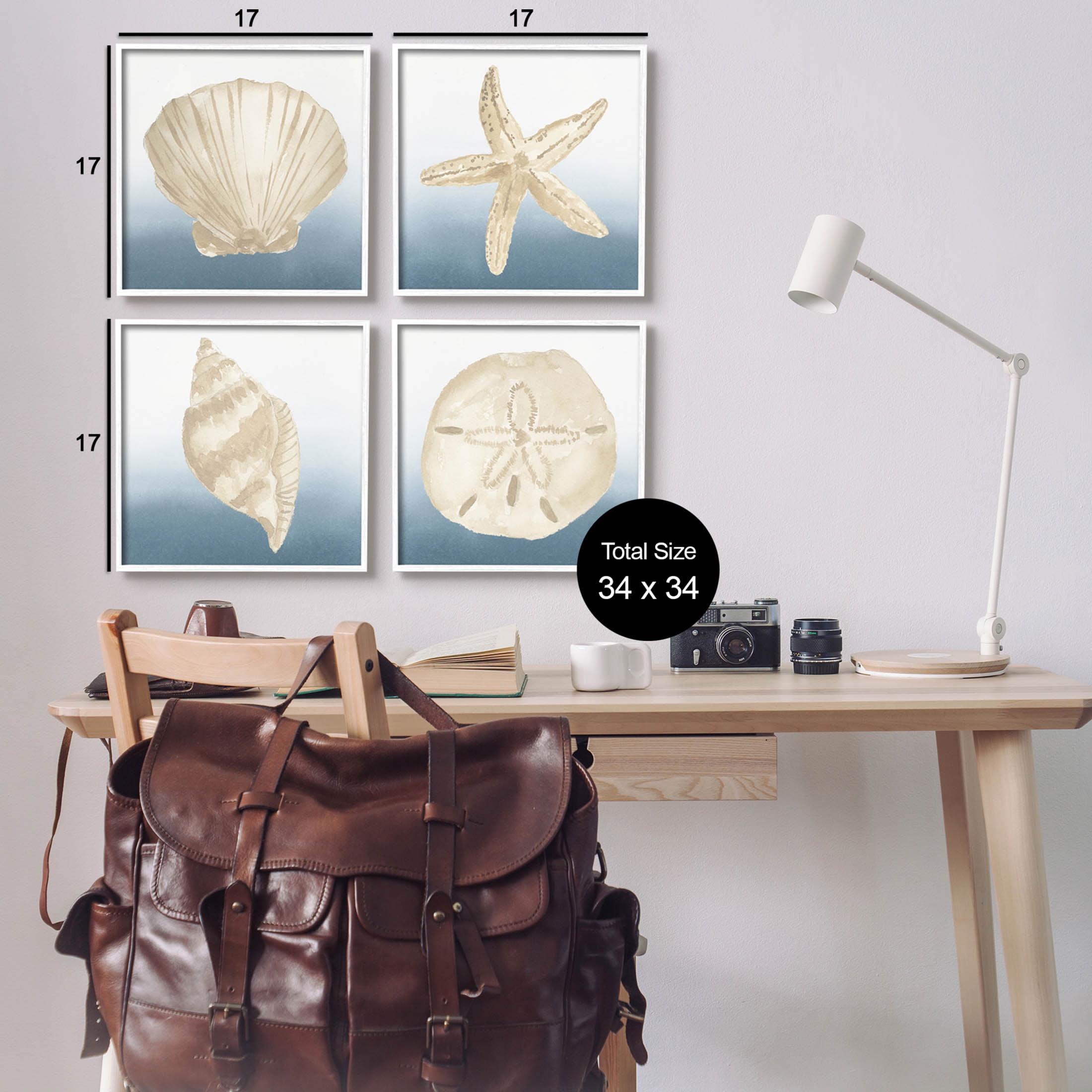 Maritime Seashells Ocean Beach Life Animals & Insects Graphic Art White Framed Art Print Wall Art, Set of 4