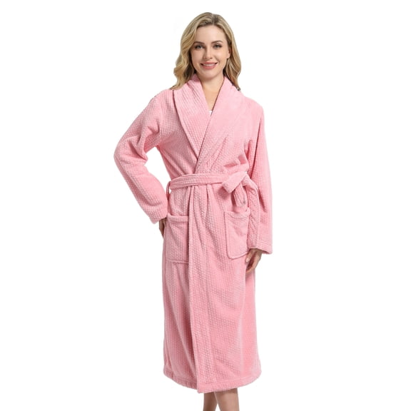 Neweven Women's Shawl Collar Bathrobe, Soft Long Towel Robes for Women(Light Pink,S/M)