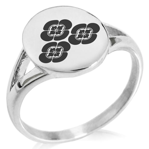 Stainless Steel Asakura Samurai Crest Minimalist Oval Top Polished Statement Signet Ring