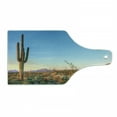 thumbnail image 1 of Saguaro Cutting Board, Sun Goes down in Desert Prickly Pear Cactus Southwest Texas National Park, Tempered Glass Cutting and Serving Board, Wine Bottle Shape, Orange Blue Green, by Ambesonne, 1 of 1