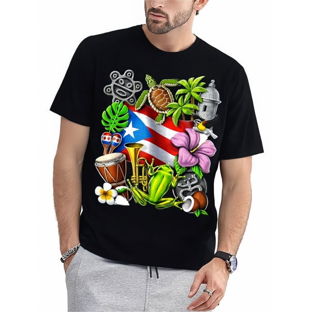 100% Cotton Puerto Rico Boricua Coqui Frog Taino Sun Puerto Rican Flag T-Shirt - Unisex Casual Round Neck Outdoor Short Sleeve