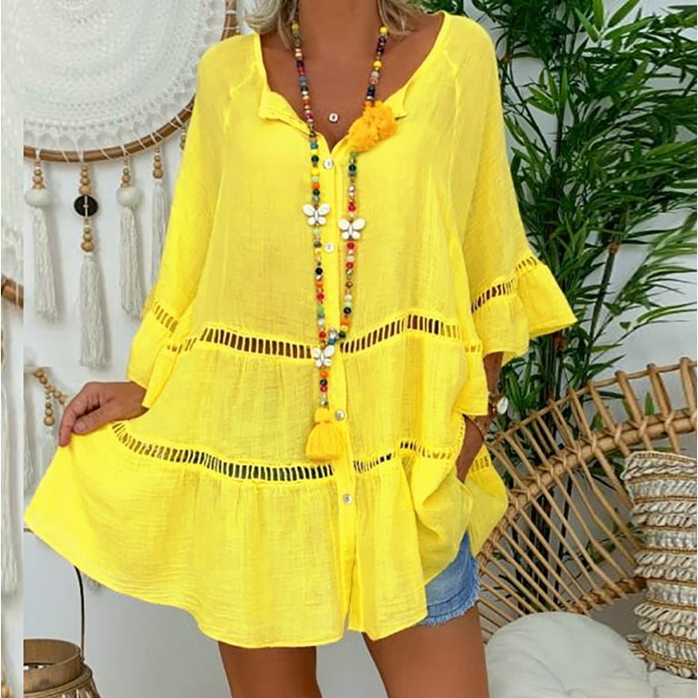 Women's Plus Size Babydoll Oversize Long Bouse Mini Dress Tunic