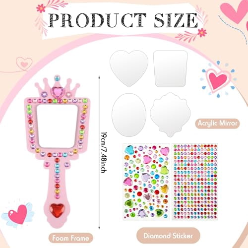 12 Pack DIY Princess Foam Mirror Craft Kits for Girls - Unbreakable Party Favors, Birthday Decorations, Kids Crafts in Stylish Purple and Pink