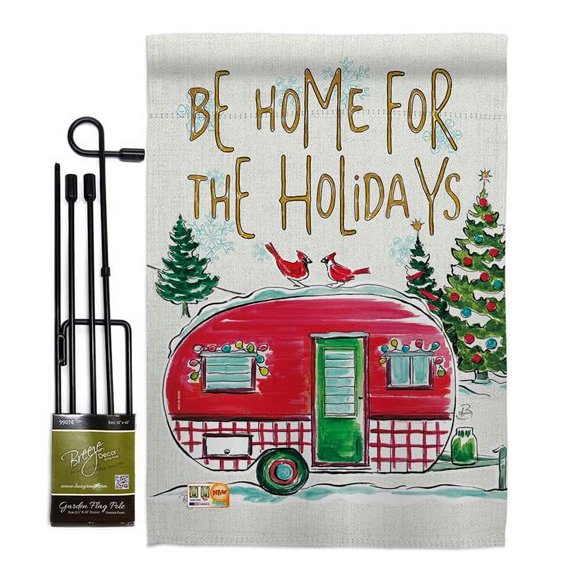 Breeze Decor BD-XM-GS-114201-IP-BO-D-US18-WA 13 x 18.5 in. Home for Holidays Winter Christmas Impressions Decorative Vertical Double Sided Garden Flag Set with Banner Pole